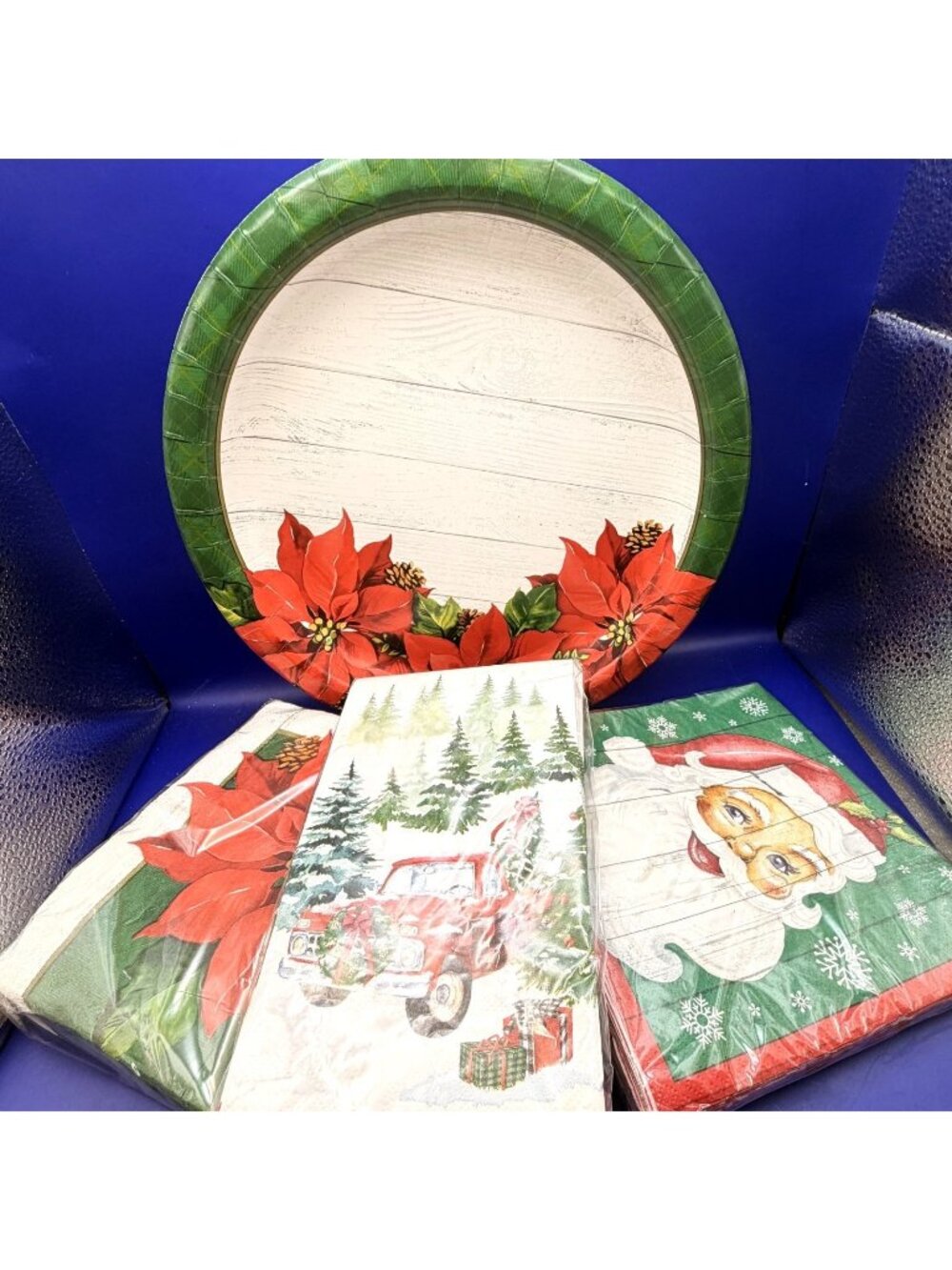 Christmas Paper Plates Napkins Lot New Sealed Packs Craft Supply Poinsettia